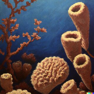 «Underwater sponge oil painting» by DALL-E.