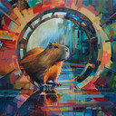 «Capybara inside a futuristic tunnel, oil painting» by Midjourney.